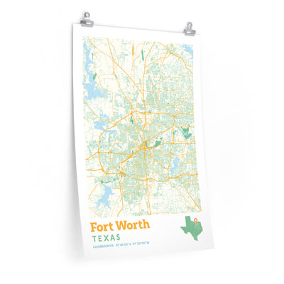 Fort Worth Texas City Street Map Poster-20″ × 30″-Allegiant Goods Co. Vintage Sports Apparel