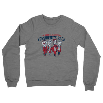 I’m Just Here For The Presidents Race Midweight French Terry Crewneck Sweatshirt-Graphite Heather-Allegiant Goods Co. Vintage Sports Apparel
