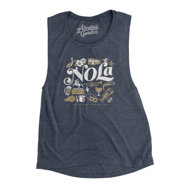 Nola Things Women's Flowey Scoopneck Muscle Tank-Heather Navy-Allegiant Goods Co. Vintage Sports Apparel
