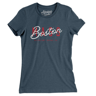 Boston Overprint Women's T-Shirt-Heather Navy-Allegiant Goods Co. Vintage Sports Apparel