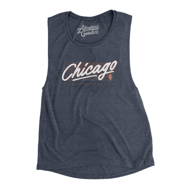Chicago Retro Women's Flowey Scoopneck Muscle Tank-Heather Navy-Allegiant Goods Co. Vintage Sports Apparel