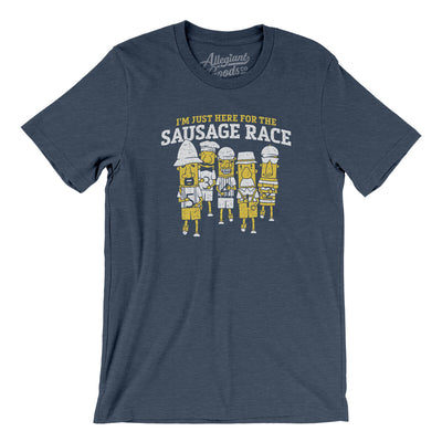 I’m Just Here For The Sausage Race Men/Unisex T-Shirt-Heather Navy-Allegiant Goods Co. Vintage Sports Apparel