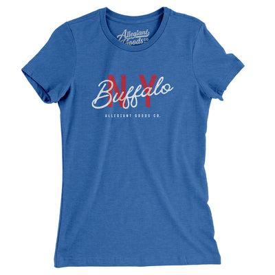 Buffalo Overprint Women's T-Shirt-Heather True Royal-Allegiant Goods Co. Vintage Sports Apparel