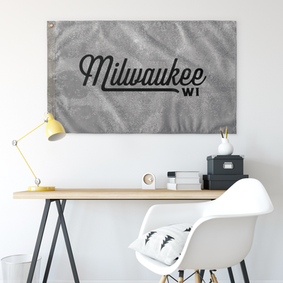 Milwaukee Wisconsin Wall Flag (Grey & Black)-Wall Flag - 36"x60"-Allegiant Goods Co. Vintage Sports Apparel