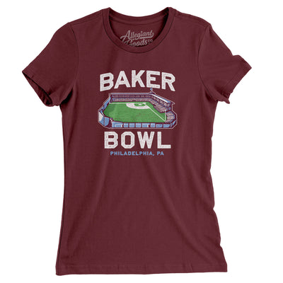 Baker Bowl Women's T-Shirt-Maroon-Allegiant Goods Co. Vintage Sports Apparel