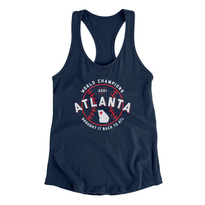 Atlanta World Series Champions Women's Racerback Tank-Midnight Navy-Allegiant Goods Co. Vintage Sports Apparel