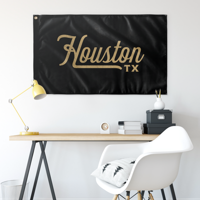 Houston Texas Wall Flag (Black & Gold)-Wall Flag - 36"x60"-Allegiant Goods Co. Vintage Sports Apparel