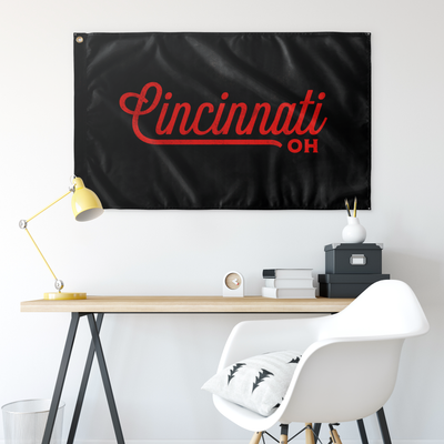 Cincinnati Ohio Wall Flag (Black & Red)-Wall Flag - 36"x60"-Allegiant Goods Co. Vintage Sports Apparel