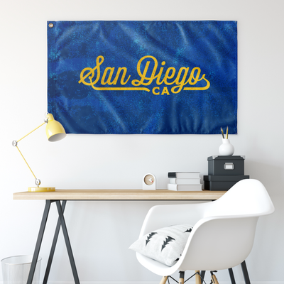 San Diego California Wall Flag (Royal Blue & Yellow)-Wall Flag - 36"x60"-Allegiant Goods Co. Vintage Sports Apparel