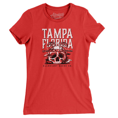 Tampa Florida Pirate Skull Gasparilla Women's T-Shirt-Red-Allegiant Goods Co. Vintage Sports Apparel