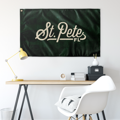 St. Petersburg Florida Wall Flag (Green & Off-White)-Wall Flag - 36"x60"-Allegiant Goods Co. Vintage Sports Apparel