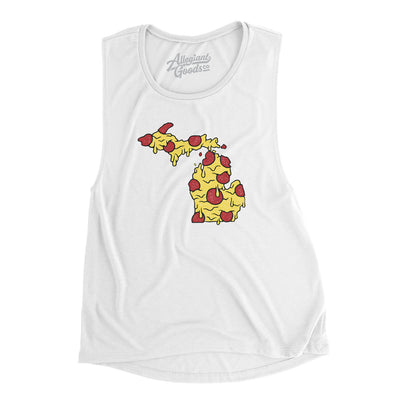 Michigan Pizza State Women's Flowey Scoopneck Muscle Tank-White-Allegiant Goods Co. Vintage Sports Apparel