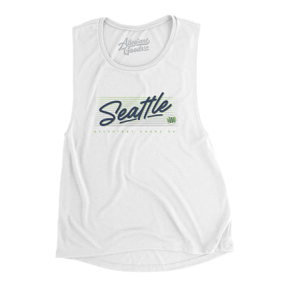 Seattle Retro Women's Flowey Scoopneck Muscle Tank-White-Allegiant Goods Co. Vintage Sports Apparel