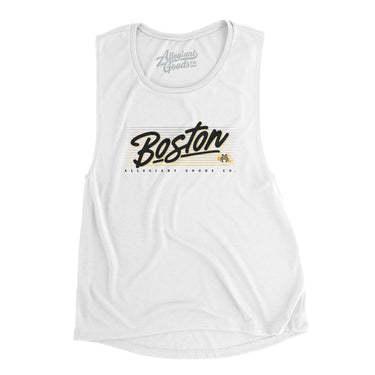 Boston Retro Women's Flowey Scoopneck Muscle Tank-White-Allegiant Goods Co. Vintage Sports Apparel