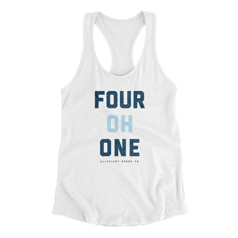 Rhode Island 401 Women's Racerback Tank-White-Allegiant Goods Co. Vintage Sports Apparel