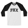 Phx Varsity Men/Unisex Raglan 3/4 Sleeve T-Shirt-White|Black-Allegiant Goods Co. Vintage Sports Apparel