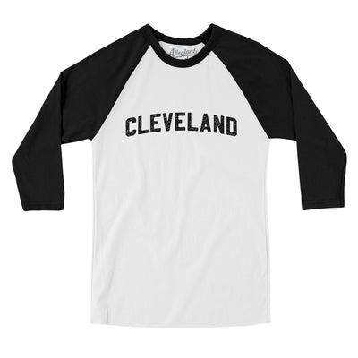 Cleveland Varsity Men/Unisex Raglan 3/4 Sleeve T-Shirt-White|Black-Allegiant Goods Co. Vintage Sports Apparel