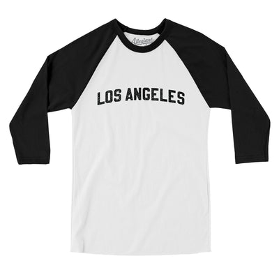 Los Angeles Varsity Men/Unisex Raglan 3/4 Sleeve T-Shirt-White|Black-Allegiant Goods Co. Vintage Sports Apparel