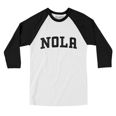 Nola Varsity Men/Unisex Raglan 3/4 Sleeve T-Shirt-White|Black-Allegiant Goods Co. Vintage Sports Apparel