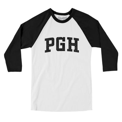 Pgh Varsity Men/Unisex Raglan 3/4 Sleeve T-Shirt-White|Black-Allegiant Goods Co. Vintage Sports Apparel