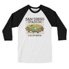 San Diego Stadium Men/Unisex Raglan 3/4 Sleeve T-Shirt-White|Black-Allegiant Goods Co. Vintage Sports Apparel