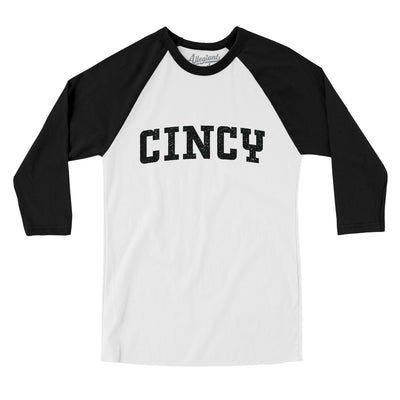 Cincy Varsity Men/Unisex Raglan 3/4 Sleeve T-Shirt-White|Black-Allegiant Goods Co. Vintage Sports Apparel