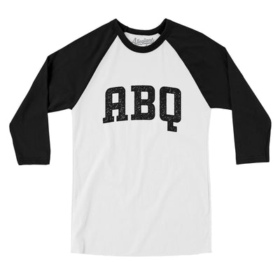 ABQ Varsity Men/Unisex Raglan 3/4 Sleeve T-Shirt-White|Black-Allegiant Goods Co. Vintage Sports Apparel