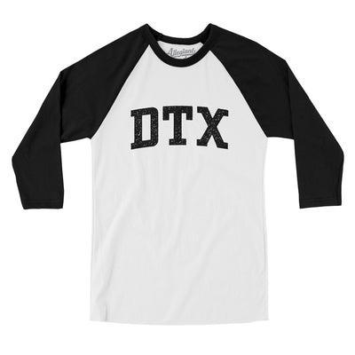 Dtx Varsity Men/Unisex Raglan 3/4 Sleeve T-Shirt-White|Black-Allegiant Goods Co. Vintage Sports Apparel