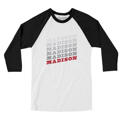 Madison Vintage Repeat Men/Unisex Raglan 3/4 Sleeve T-Shirt-White|Black-Allegiant Goods Co. Vintage Sports Apparel