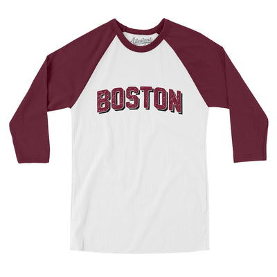 Boston Varsity Men/Unisex Raglan 3/4 Sleeve T-Shirt-White|Maroon-Allegiant Goods Co. Vintage Sports Apparel