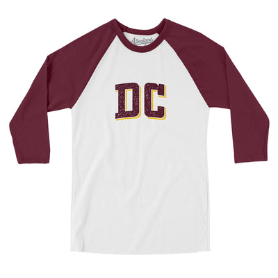 Dc Varsity Men/Unisex Raglan 3/4 Sleeve T-Shirt-White|Maroon-Allegiant Goods Co. Vintage Sports Apparel