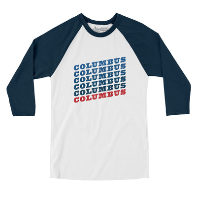Columbus Vintage Repeat Men/Unisex Raglan 3/4 Sleeve T-Shirt-White|Navy-Allegiant Goods Co. Vintage Sports Apparel