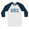 Okc Varsity Men/Unisex Raglan 3/4 Sleeve T-Shirt-White|Navy-Allegiant Goods Co. Vintage Sports Apparel