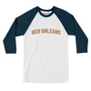 New Orleans Varsity Men/Unisex Raglan 3/4 Sleeve T-Shirt-White|Navy-Allegiant Goods Co. Vintage Sports Apparel