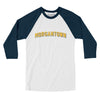 Morgantown Varsity Men/Unisex Raglan 3/4 Sleeve T-Shirt-White|Navy-Allegiant Goods Co. Vintage Sports Apparel