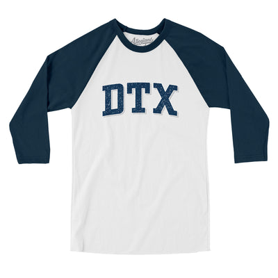 Dtx Varsity Men/Unisex Raglan 3/4 Sleeve T-Shirt-White|Navy-Allegiant Goods Co. Vintage Sports Apparel