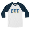 BUF Varsity Men/Unisex Raglan 3/4 Sleeve T-Shirt-White|Navy-Allegiant Goods Co. Vintage Sports Apparel