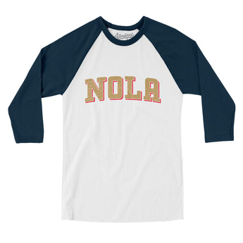 Nola Varsity Men/Unisex Raglan 3/4 Sleeve T-Shirt-White|Navy-Allegiant Goods Co. Vintage Sports Apparel