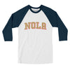 Nola Varsity Men/Unisex Raglan 3/4 Sleeve T-Shirt-White|Navy-Allegiant Goods Co. Vintage Sports Apparel