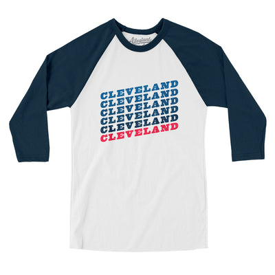 Cleveland Vintage Repeat Men/Unisex Raglan 3/4 Sleeve T-Shirt-White|Navy-Allegiant Goods Co. Vintage Sports Apparel
