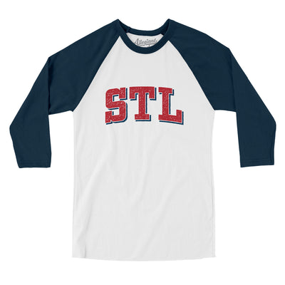 Stl Varsity Men/Unisex Raglan 3/4 Sleeve T-Shirt-White|Navy-Allegiant Goods Co. Vintage Sports Apparel