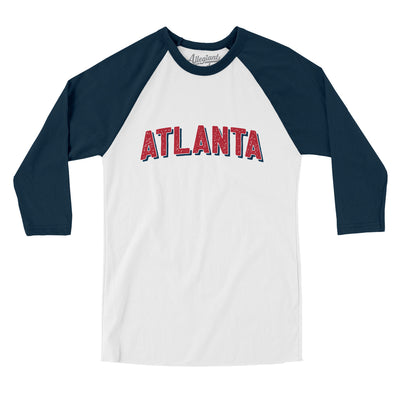 Atlanta Varsity Men/Unisex Raglan 3/4 Sleeve T-Shirt-White|Navy-Allegiant Goods Co. Vintage Sports Apparel