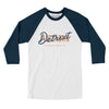 Detroit Overprint Men/Unisex Raglan 3/4 Sleeve T-Shirt-White|Navy-Allegiant Goods Co. Vintage Sports Apparel