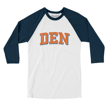Den Varsity Men/Unisex Raglan 3/4 Sleeve T-Shirt-White|Navy-Allegiant Goods Co. Vintage Sports Apparel