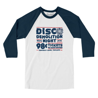 Disco Demolition Night Men/Unisex Raglan 3/4 Sleeve T-Shirt-White|Navy-Allegiant Goods Co. Vintage Sports Apparel