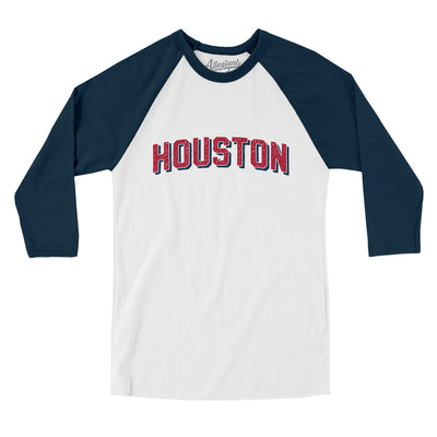 Houston Varsity Men/Unisex Raglan 3/4 Sleeve T-Shirt-White|Navy-Allegiant Goods Co. Vintage Sports Apparel