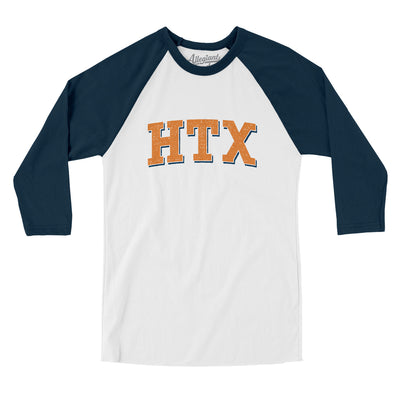 Htx Varsity Men/Unisex Raglan 3/4 Sleeve T-Shirt-White|Navy-Allegiant Goods Co. Vintage Sports Apparel
