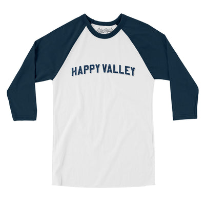 Happy Valley Varsity Men/Unisex Raglan 3/4 Sleeve T-Shirt-White|Navy-Allegiant Goods Co. Vintage Sports Apparel
