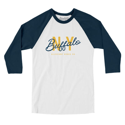 Buffalo Overprint Men/Unisex Raglan 3/4 Sleeve T-Shirt-White|Navy-Allegiant Goods Co. Vintage Sports Apparel