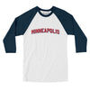 Minneapolis Varsity Men/Unisex Raglan 3/4 Sleeve T-Shirt-White|Navy-Allegiant Goods Co. Vintage Sports Apparel